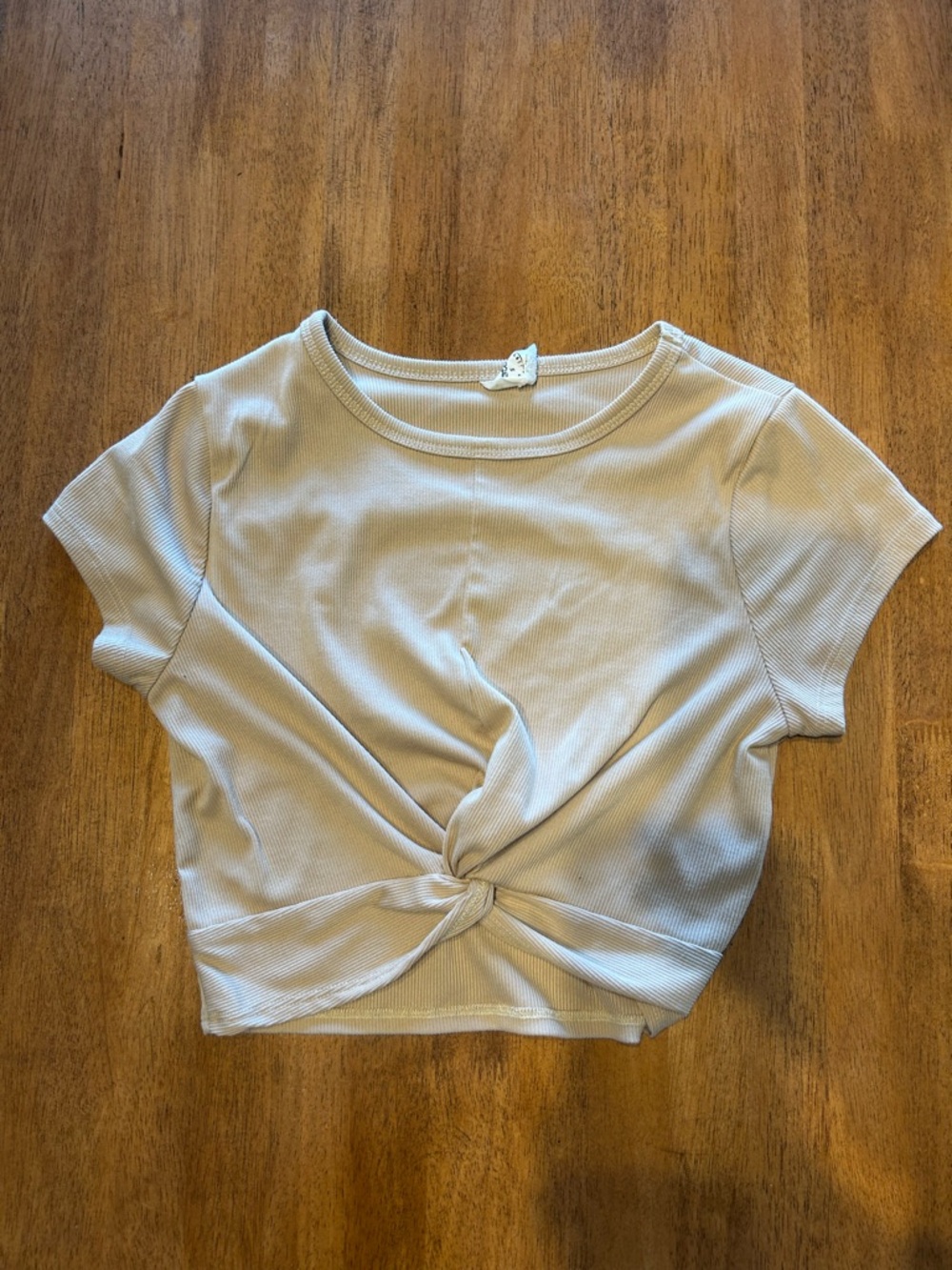 One Step Ahead Knot-Front Ribbed Crop Top - Cream